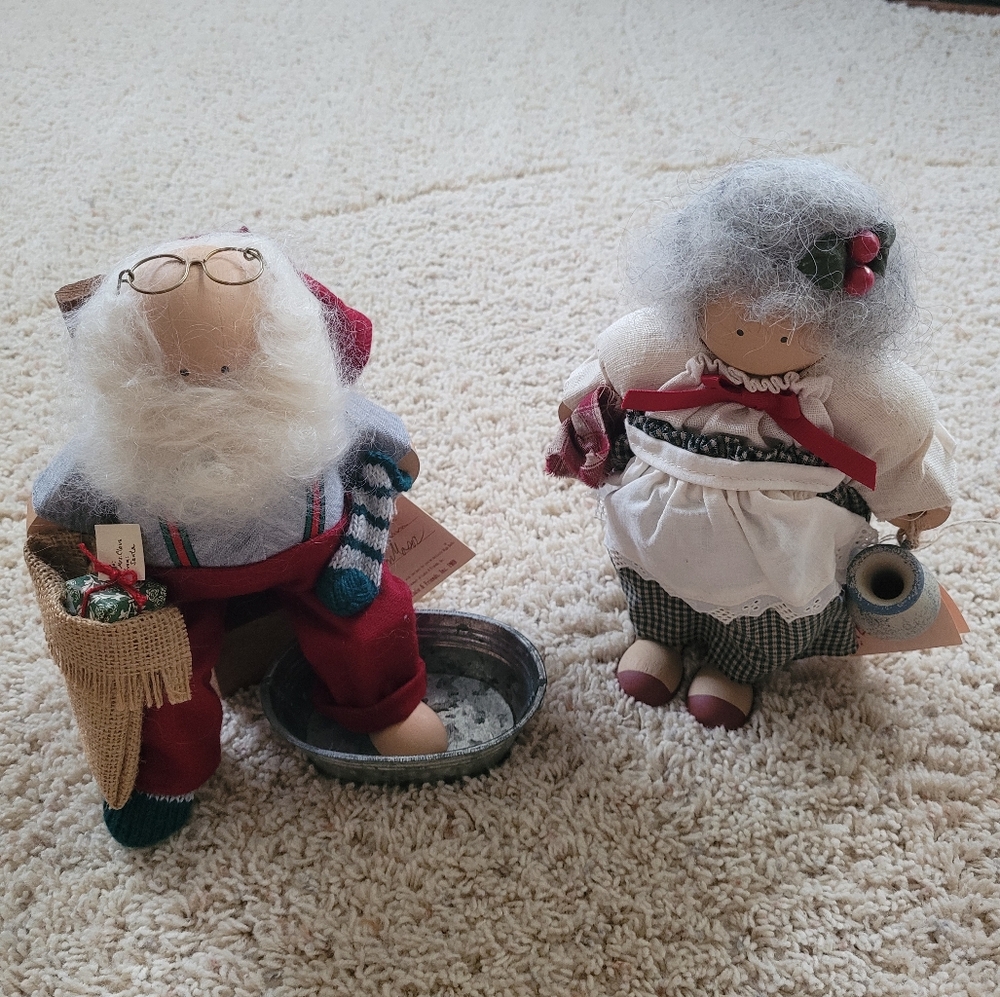 Lizzie High Vintage Collectible Wooden Santa & Mrs. Clause Christmas Decoration